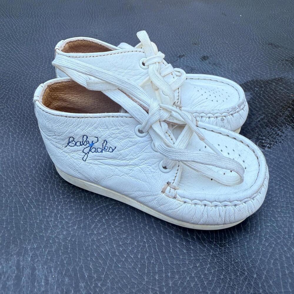 Back Jack's White Leather Vintage Baby Shoes‎ Size 3